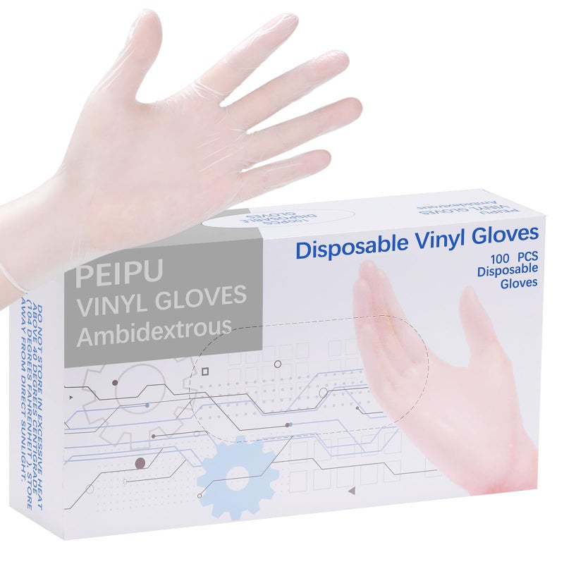 PEIPU Vinyl Disposable Gloves (Medium  100-Pack) Powder Free  Cleaning Service Gloves  Latex Free - Image 1